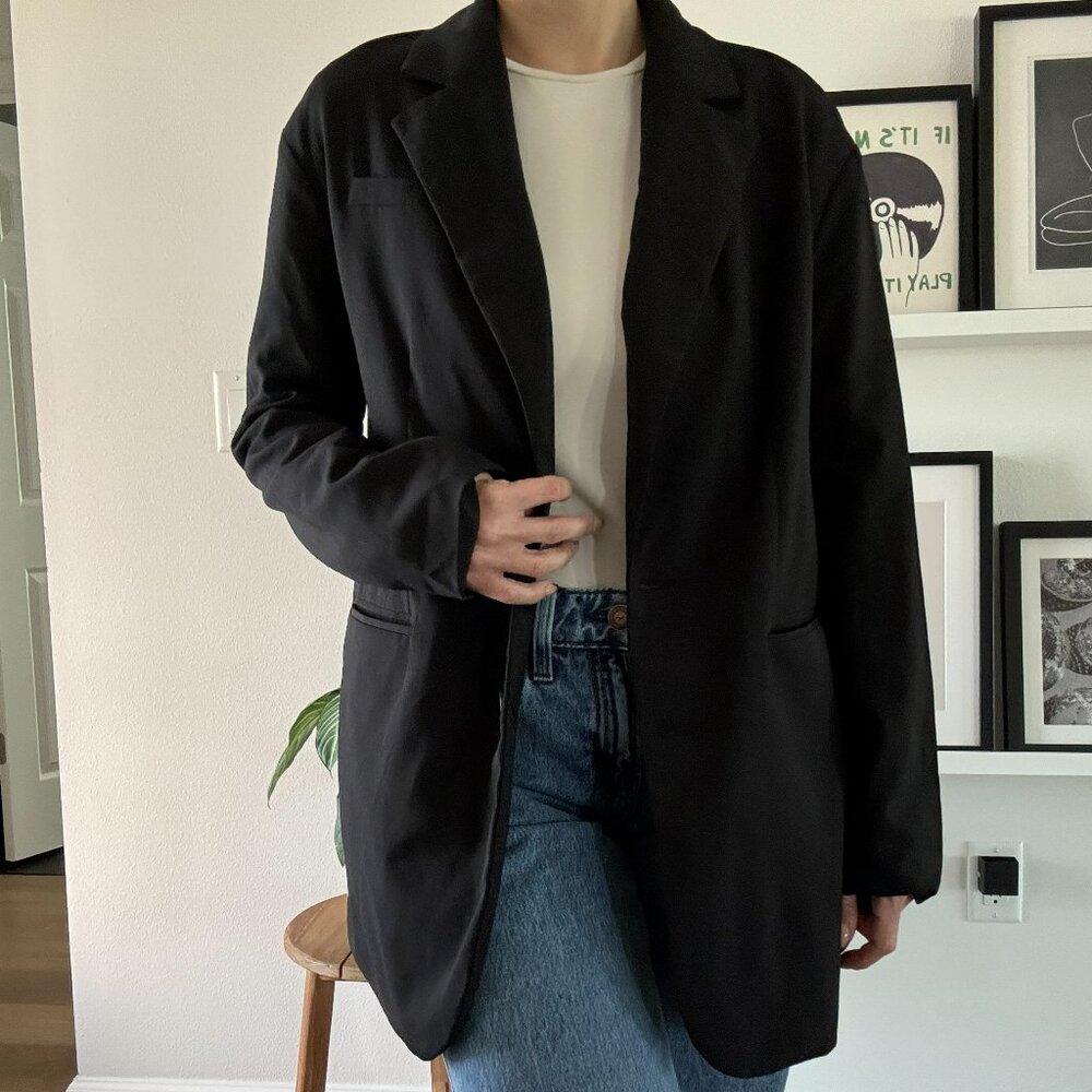Black oversized blazer tailored jacket career work business casual S